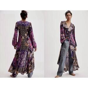 Free People Marais Duster Maxi Dress, Small Purple Patchwork Festival Resortwear
